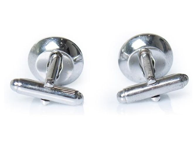 Prada, silver toned and black leather cufflinks Silvery Metallic - view 4