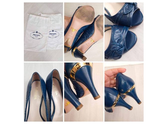 Prada Décolleté open toe in pelle blu petrolio - vista 9