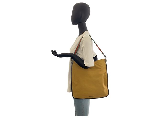 Borsa a Spalla Gucci Sherry Line Canvas Beige - vista 7