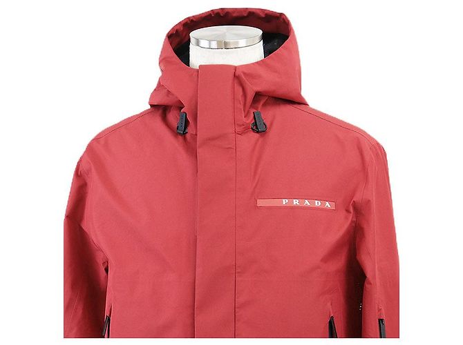 Jaqueta com capuz impermeável de poliéster reciclado Prada Extreme Techs Preto Vermelho - vista 2