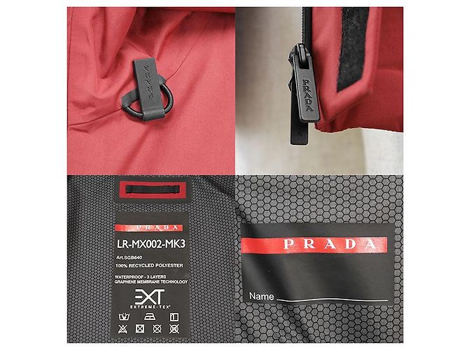 Jaqueta com capuz impermeável de poliéster reciclado Prada Extreme Techs Preto Vermelho - vista 9