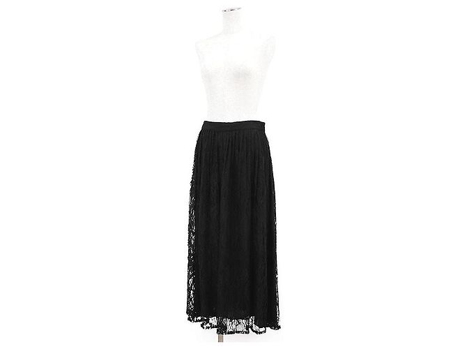Céline Celine Snake Pattern Lace Cotton Nylon Skirt Black - view 2