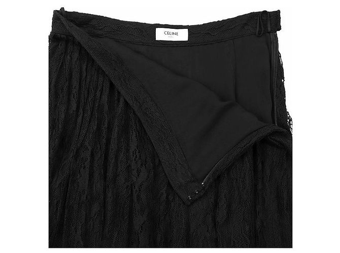 Céline Celine Snake Pattern Lace Cotton Nylon Skirt Black - view 9