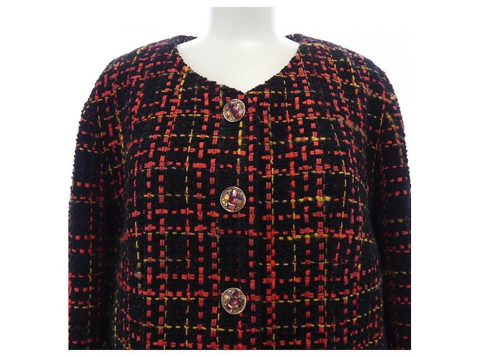 Chaqueta sin cuello de mezcla de cachemir Chanel Negro Roja - vista 6