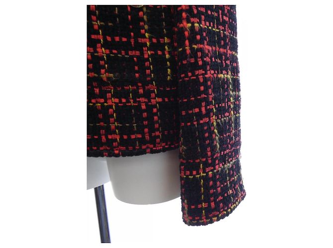Chaqueta sin cuello de mezcla de cachemir Chanel Negro Roja - vista 7