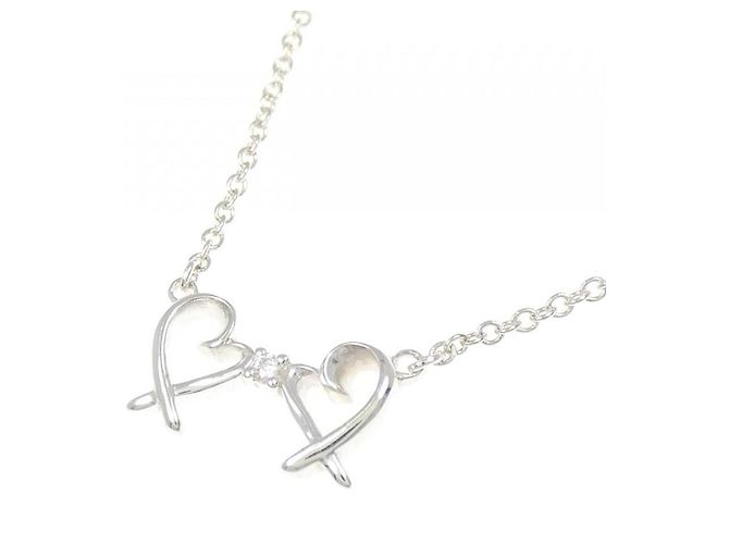 Tiffany & Co Collana Tiffany Double Loving Heart 925 Silver Diamond Argento - vista 3