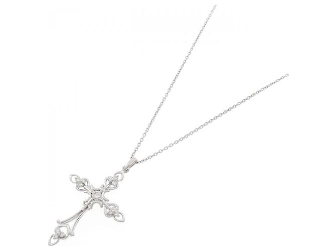Autre Marque Collana con Croce in Diamanti in Oro Bianco Au750 Argento - vista 2