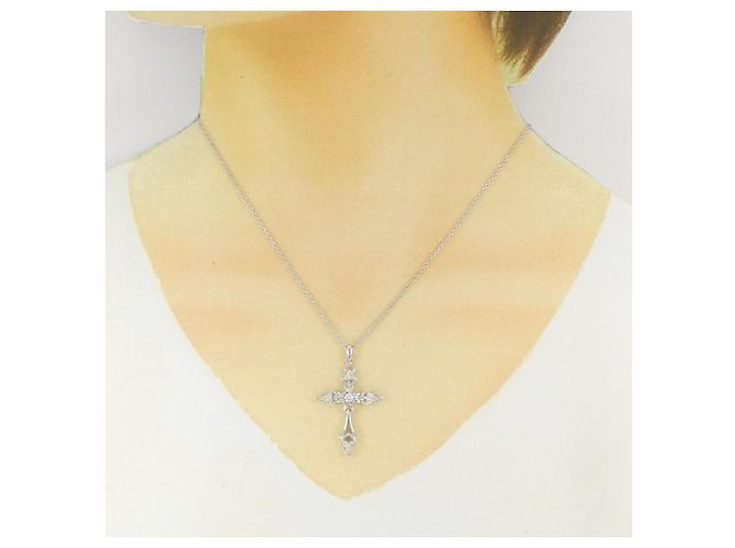 Autre Marque Collana con Croce in Diamanti in Oro Bianco Au750 Argento - vista 6