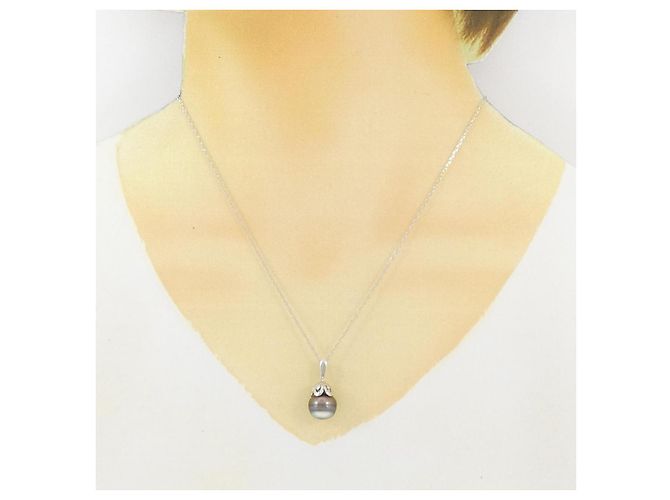 Autre Marque Collana con perla nera e diamante Pt900 Pt850 Nero - vista 6