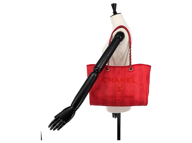 Borsa Tote con Catena Chanel Deauville MM Rosso - vista 10