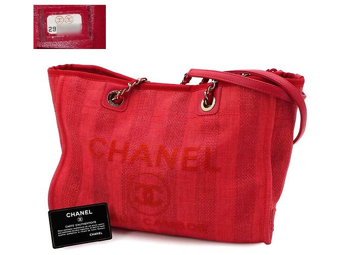Borsa Tote con Catena Chanel Deauville MM Rosso - vista 2