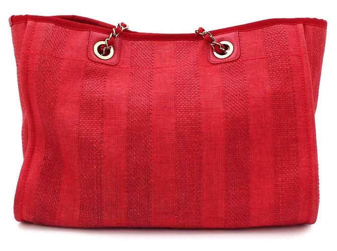Borsa Tote con Catena Chanel Deauville MM Rosso - vista 3