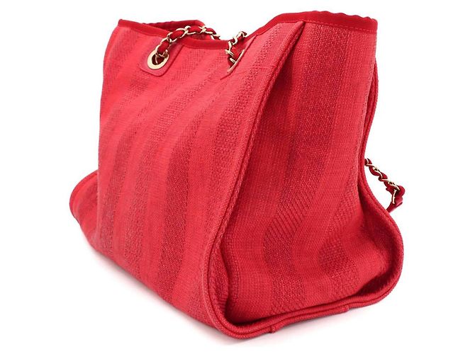 Borsa Tote con Catena Chanel Deauville MM Rosso - vista 4