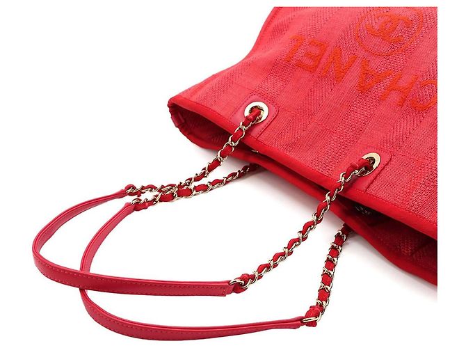 Borsa Tote con Catena Chanel Deauville MM Rosso - vista 6
