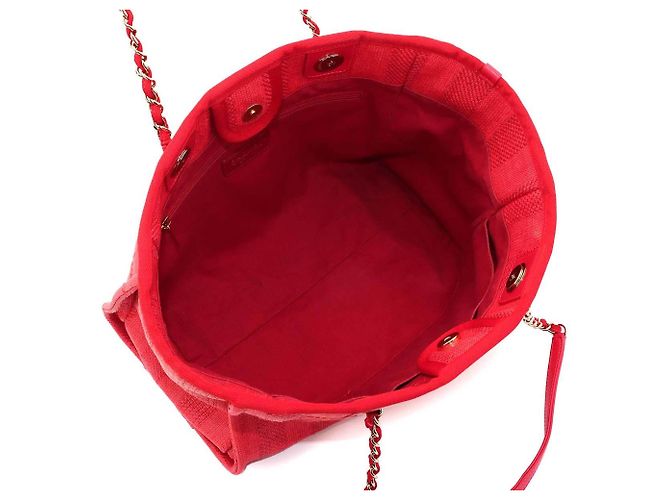 Borsa Tote con Catena Chanel Deauville MM Rosso - vista 7