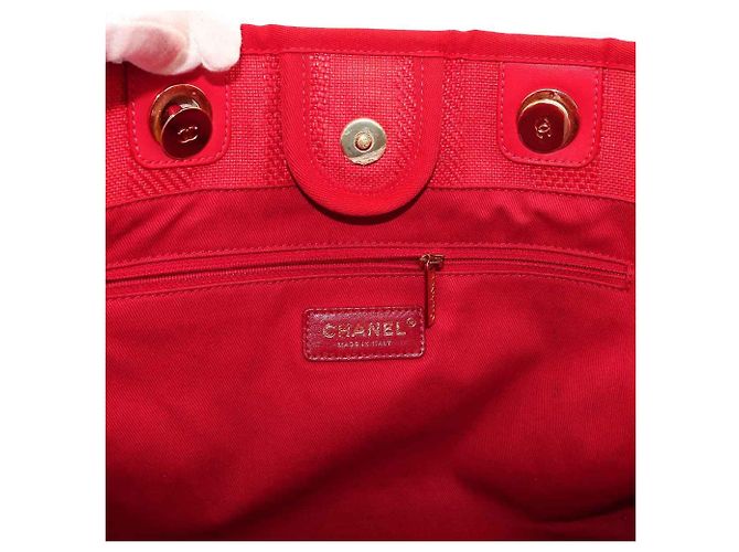 Borsa Tote con Catena Chanel Deauville MM Rosso - vista 8