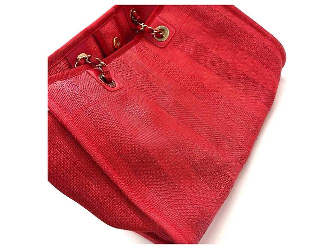 Borsa Tote con Catena Chanel Deauville MM Rosso - vista 9