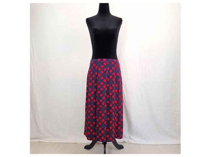 Pierre Balmain Set Vintage Gonna e Camicetta in Seta a Pois Rossi Rosso Blu scuro - vista 7