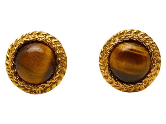 Orecchini a clip rotondi Chanel Coco Mark Marrone D'oro - vista 2