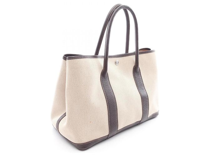 Hermès Borsa Tote Hermes Garden Party PM Ecru Ebene Marrone Crudo - vista 2