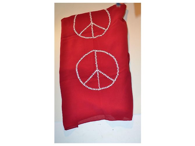 Sciarpa in seta rossa Moschino con simbolo della pace Rosso - vista 2