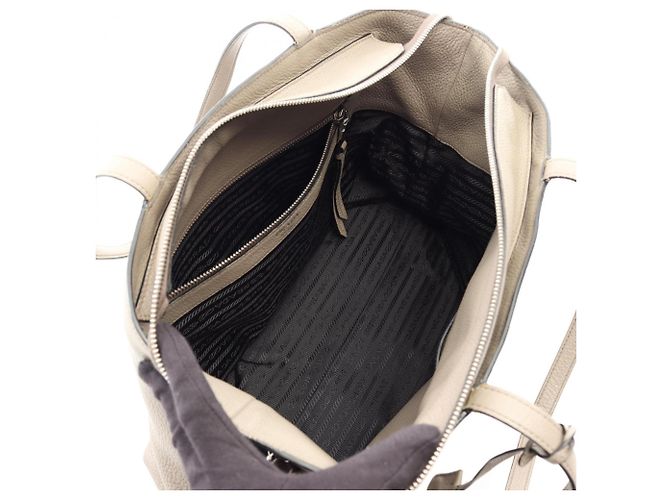 Borsa Tote Prada VITELLO PHENIX in pelle beige - vista 3