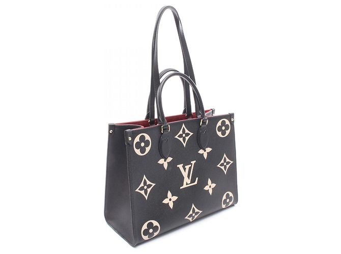 Borsa Tote Louis Vuitton OnTheGo MM Bicolor Nero Beige - vista 2
