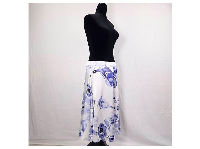 Roberto Cavalli Floral Midi Skirt - Garden Party Style White Blue - view 4