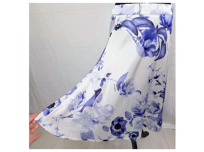 Roberto Cavalli Floral Midi Skirt - Garden Party Style White Blue - view 5