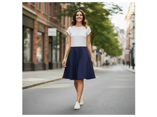 Vestito Skater Color Block Ted Baker - Crema e Blu Navy Bianco Blu scuro - vista 2