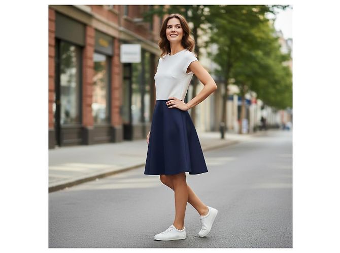 Vestito Skater Color Block Ted Baker - Crema e Blu Navy Bianco Blu scuro - vista 20