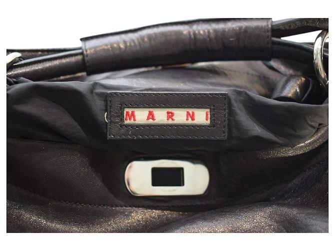 Marni Borsa Hobo Zip Around - Pelle Craquelé Nera Nero - vista 13