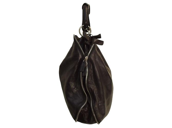 Marni Borsa Hobo Zip Around - Pelle Craquelé Nera Nero - vista 4
