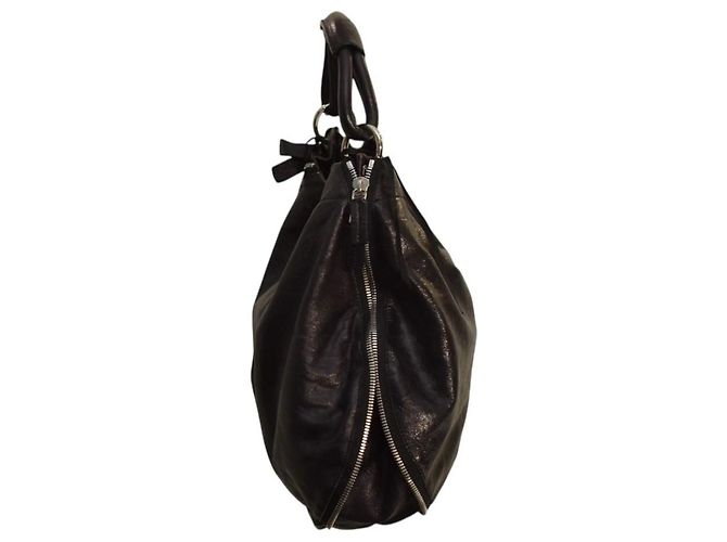 Marni Borsa Hobo Zip Around - Pelle Craquelé Nera Nero - vista 5