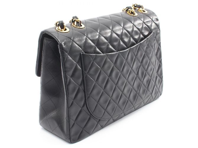 Bolsa de Ombro Chanel Black Lambskin Large Matelassé 34 Preto - vista 2
