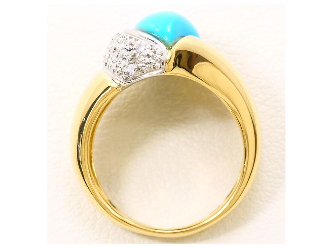 Autre Marque Anello a fascia in oro giallo 18K e platino con turchese e diamante D'oro - vista 3