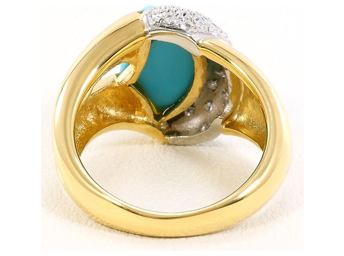 Autre Marque Anello a fascia in oro giallo 18K e platino con turchese e diamante D'oro - vista 4