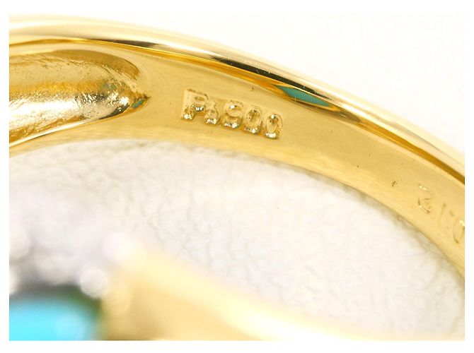 Autre Marque Anello a fascia in oro giallo 18K e platino con turchese e diamante D'oro - vista 5