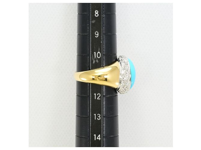 Autre Marque Anello a fascia in oro giallo 18K e platino con turchese e diamante D'oro - vista 8