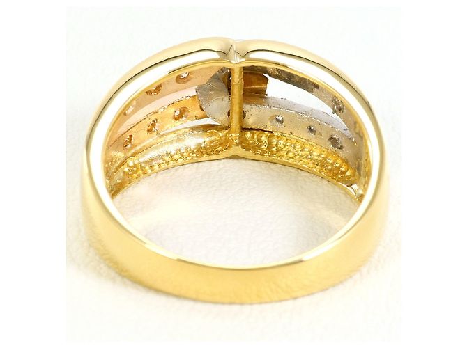 Autre Marque Bague anneau en platine et or avec diamant Doré - vue 4