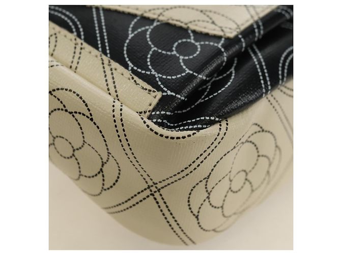 CHANEL Camelia Shoulder Bag Beschichtetes Canvas Weiß Schwarz CC Auth 182034SAV - Ansicht 13