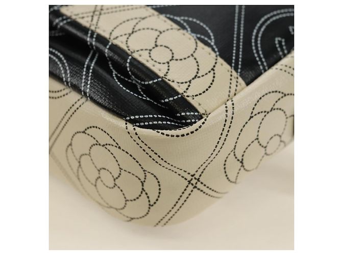 CHANEL Camelia Shoulder Bag Beschichtetes Canvas Weiß Schwarz CC Auth 182034SAV - Ansicht 14