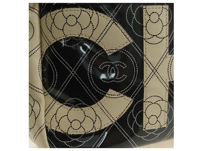 CHANEL Camelia Shoulder Bag Beschichtetes Canvas Weiß Schwarz CC Auth 182034SAV - Ansicht 15