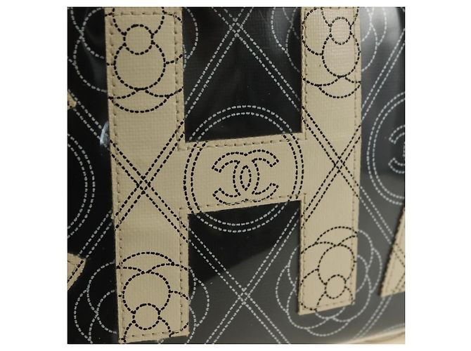 CHANEL Camelia Shoulder Bag Beschichtetes Canvas Weiß Schwarz CC Auth 182034SAV - Ansicht 16