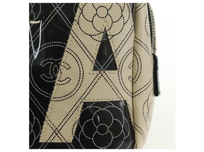 CHANEL Camelia Shoulder Bag Beschichtetes Canvas Weiß Schwarz CC Auth 182034SAV - Ansicht 17
