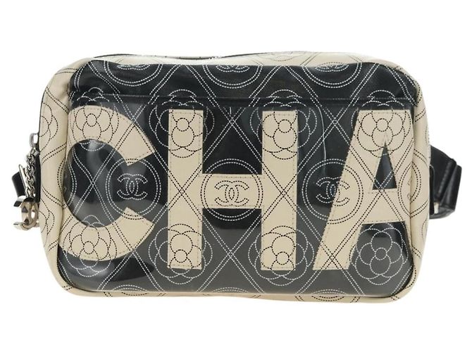 CHANEL Camelia Shoulder Bag Beschichtetes Canvas Weiß Schwarz CC Auth 182034SAV - Ansicht 2