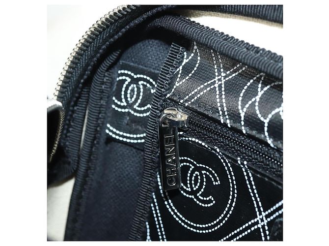CHANEL Camelia Shoulder Bag Beschichtetes Canvas Weiß Schwarz CC Auth 182034SAV - Ansicht 23