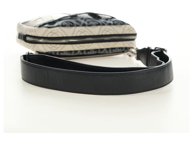 CHANEL Camelia Shoulder Bag Beschichtetes Canvas Weiß Schwarz CC Auth 182034SAV - Ansicht 7