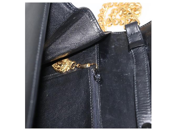 Borsa a Spalla con Catena GUCCI in Pelle Nera e Oro Auth 182515 Nero D'oro - vista 20