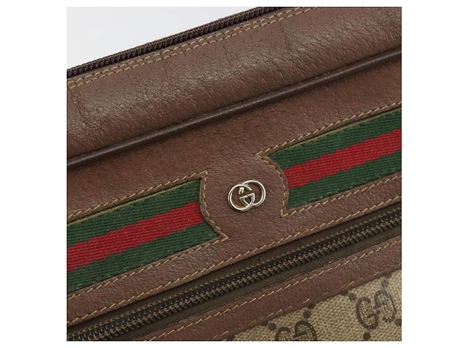Sac à bandoulière GUCCI GG Supreme Web Sherry Line en PVC Beige Or Auth 182413 - vue 15